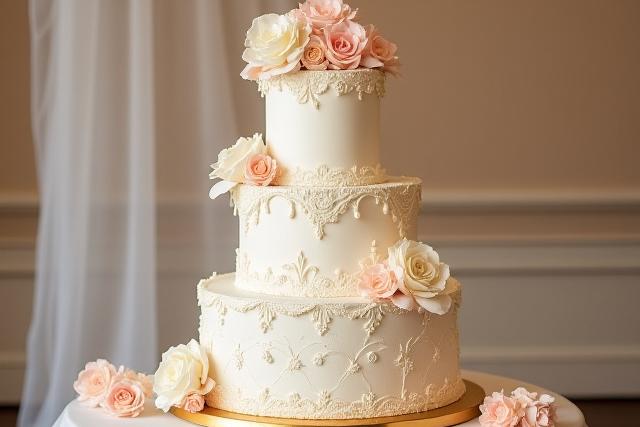 A beautifully decorated custom cake, perhaps a tiered wedding cake or an elaborate birthday cake.
